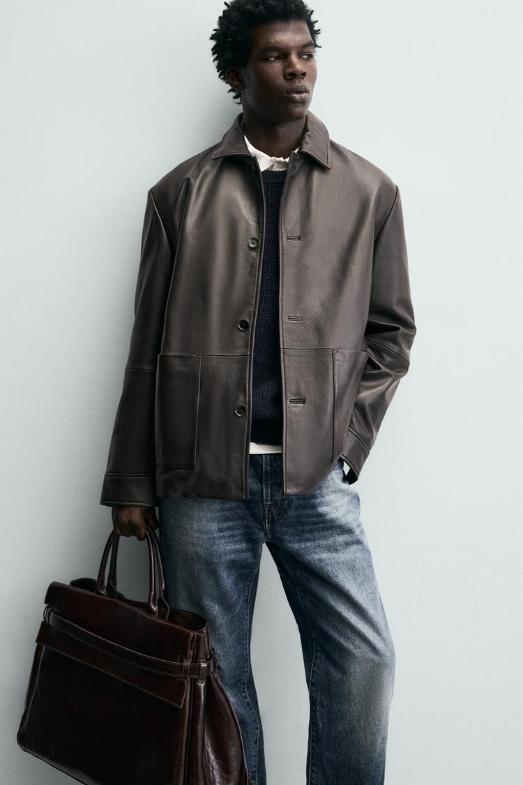 ZARA LEATHER JACKET WITH POCKETS