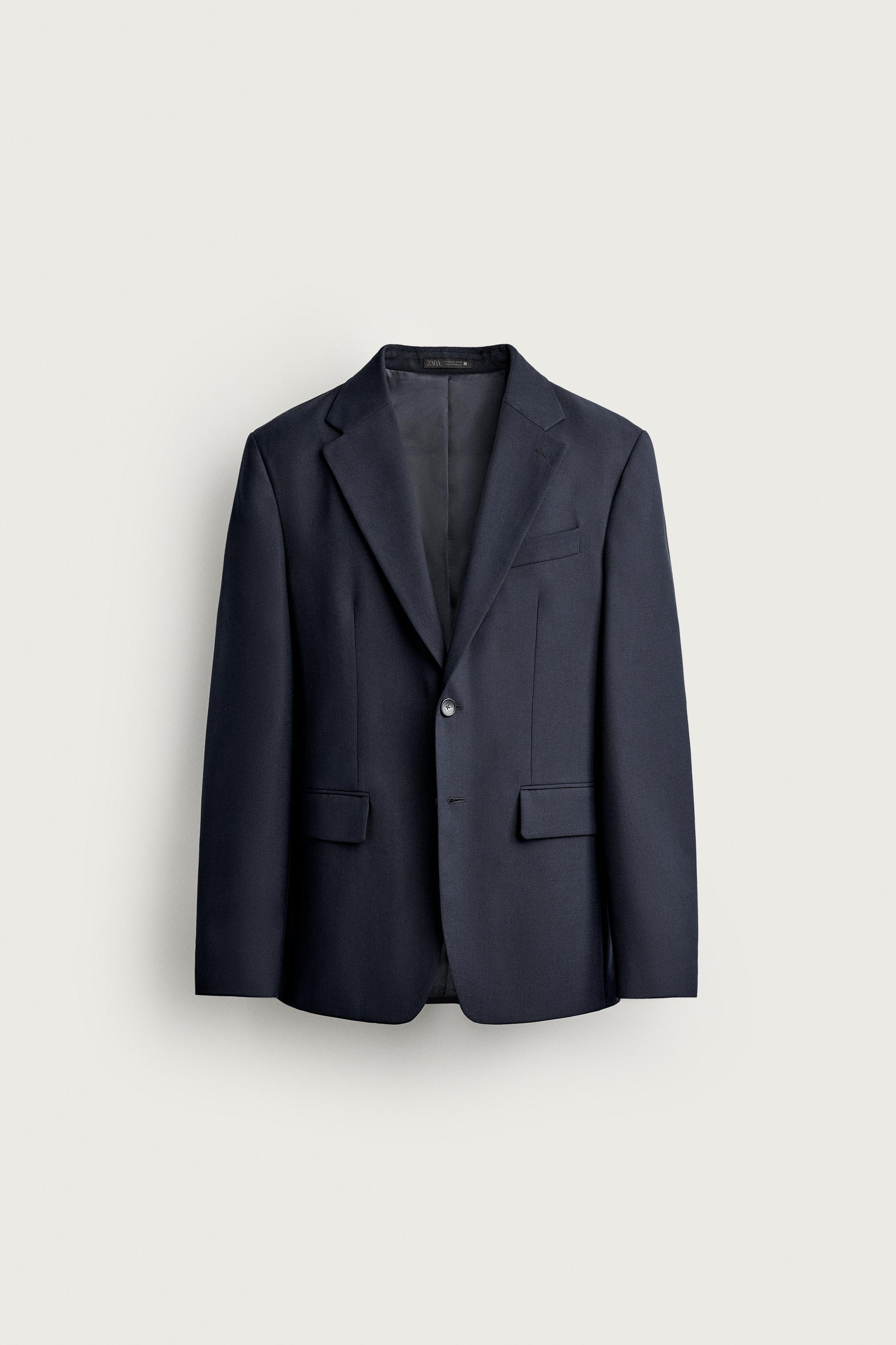ZARA 抜群のシルエット ビジネススーツ 近年モデル ネイビー L 極美品 ウール混レギュラーフィットスーツブレザー - ネイビーブルー | ZARA