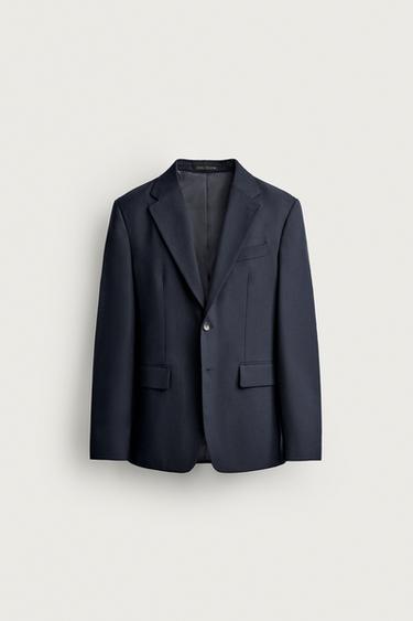 WOOL BLEND REGULAR FIT SUIT BLAZER - Navy blue by Zara