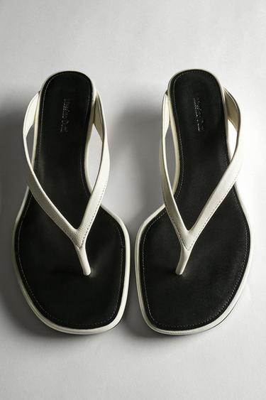 Zara Mid-heel sandals with toe divider - White - Image 0