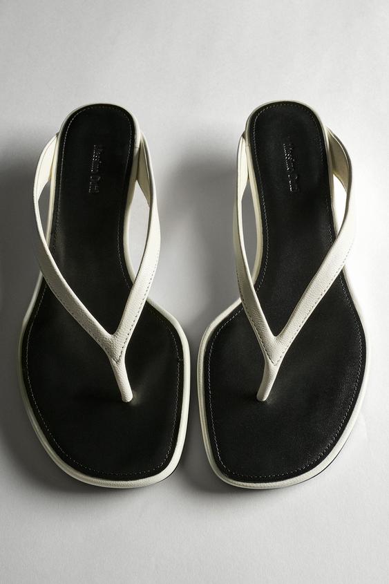Zara Mid-heel sandals with toe divider - White - Image 0