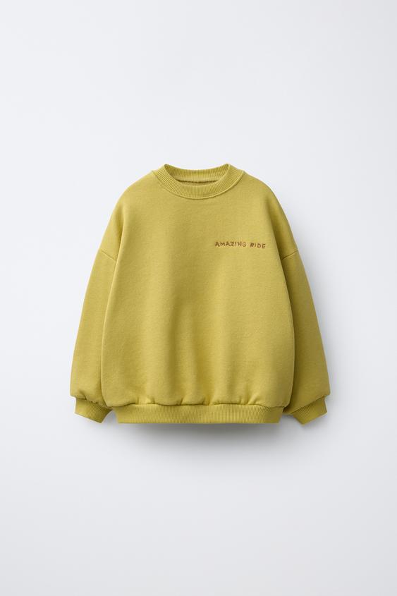 MOLETOM COM MENSAGEM BORDADA - Verde-oliva da Zara - Imagem 0