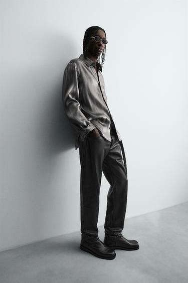 LEATHER SLIM FIT TROUSERS - Black by Zara - Image 5