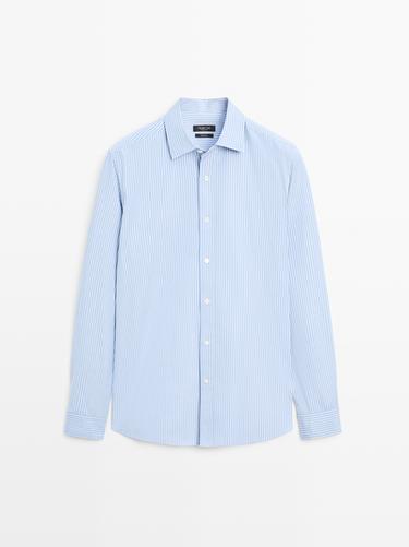 Zara 100% cotton striped poplin shirt - Mid-blue - Image 0