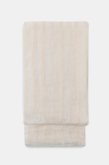 STRIPED LINEN COTTON SCARF - Ecru by Zara