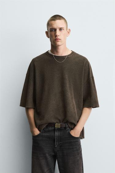 CAMISETA PUNTO ESTAMPADO - Marrón de Zara
