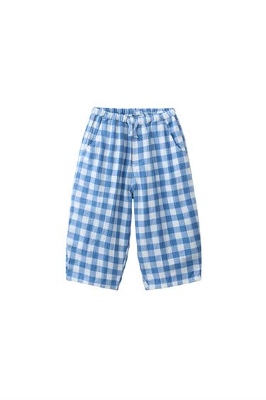 TEXTURED GINGHAM TROUSERS - Ecru / Blue by Zara