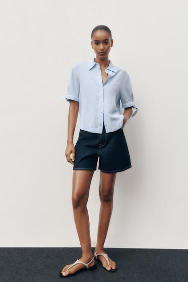 RAMIE SHIRT WITH SHORT SLEEVES AND TIES - Light blue by Zara - Image 0