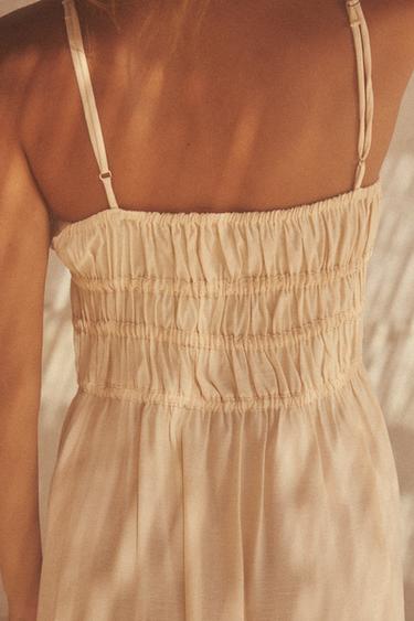 FLOWING MIDI DRESS WITH ELASTICATED DETAIL - Ecru by Zara - Image 3