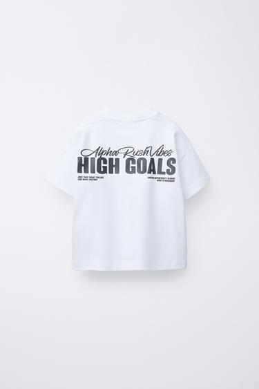 T-SHIRT WITH RAISED SLOGAN - Oyster-white by Zara - Image 1