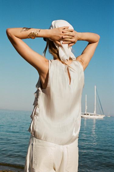 SHIMMER-EFFECT RUFFLED TOP - Pearl / Beige by Zara - Image 2