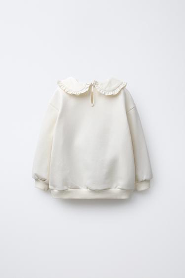 SWEATSHIRT WITH CONTRAST COLLAR - Ecru by Zara - Image 1