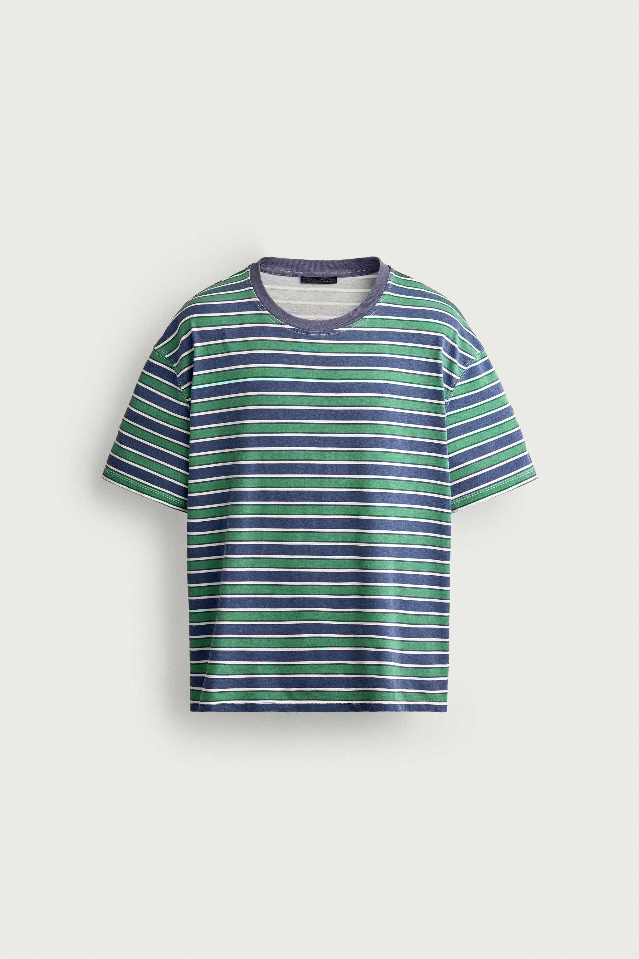 CROPPED FIT STRIPED T-SHIRT — Green