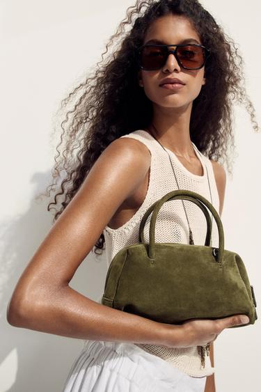 SPLIT SUEDE BOWLING BAG - Khaki Green by Zara - Image 0