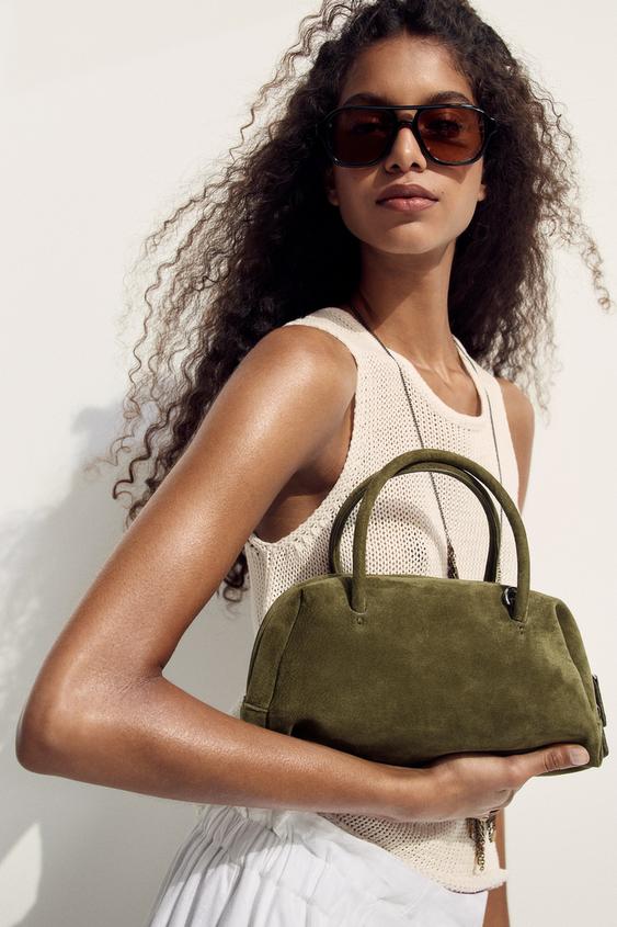SPLIT SUEDE BOWLING BAG - Khaki Green by Zara - Image 0