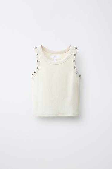 STUDDED TOP - Beige by Zara - Image 0
