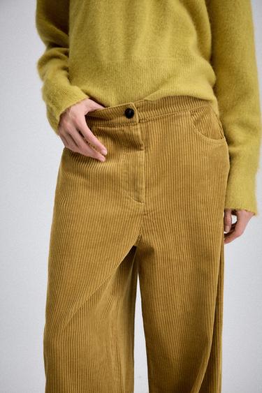 Zara ZW COLLECTION CORDUROY PANTS - Curry