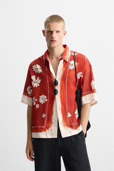 FLORAL PRINT SHIRT - Ecru / Red by Zara