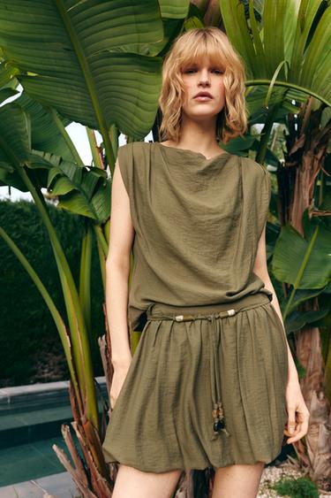 BLUSA MANGA SISA - Khaki oscuro de Zara