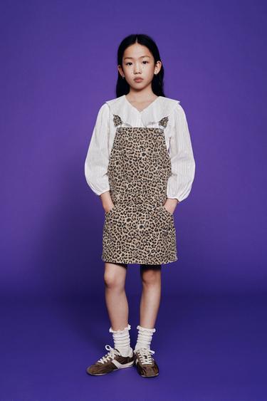 Zara 動物紋印花吊帶裙 - 斑紋棕色