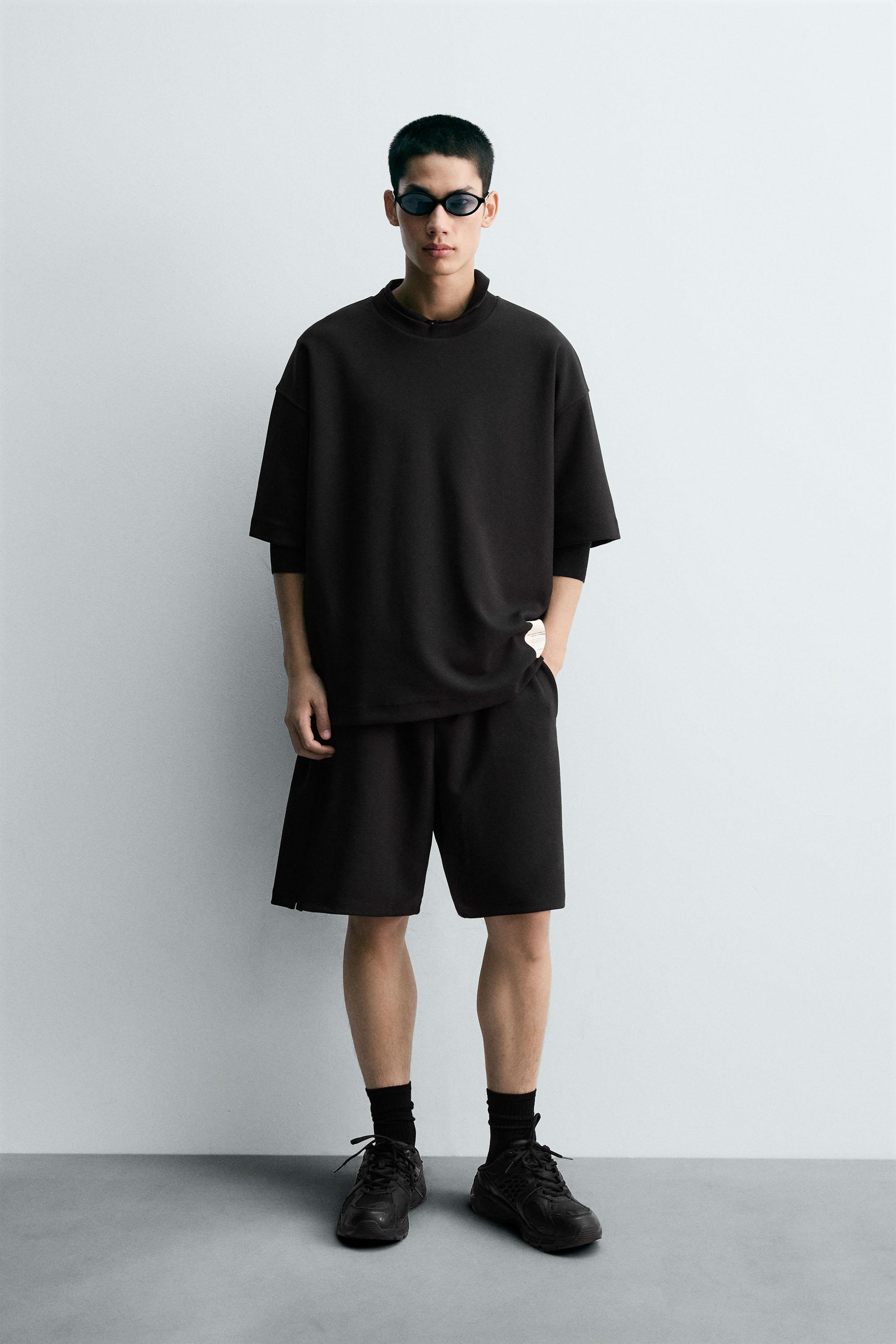 ★ドイツ発*ZARA*新作*テクスチャー半袖スウェット/BLACK★ インターロックテクニカルスウェットシャツ - ブラック | ZARA