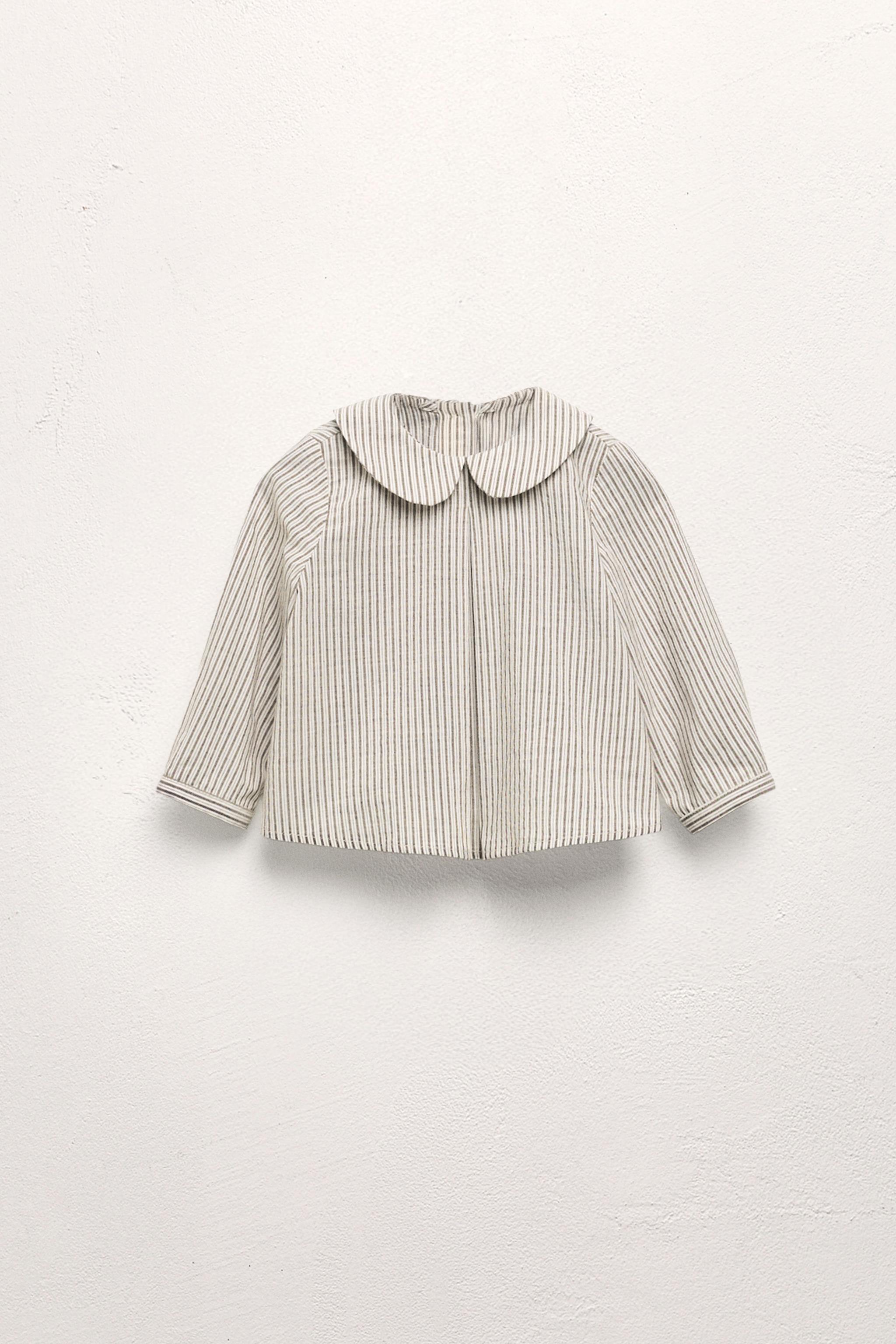 LIMITED EDITION STRIPED PETER PAN COLLAR SHIRT - Brown / White