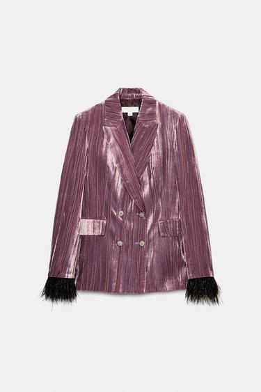 DOUBLE-BREASTED VELVET FEATHER BLAZER - Mauve by Zara