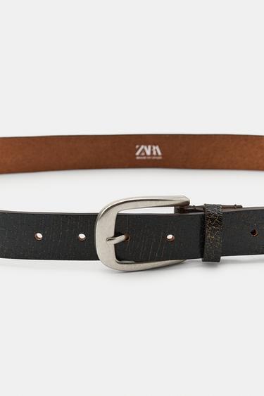 CEINTURE EN CUIR 100% EFFET CRAQUELÉ - Marron de Zara - Image 3