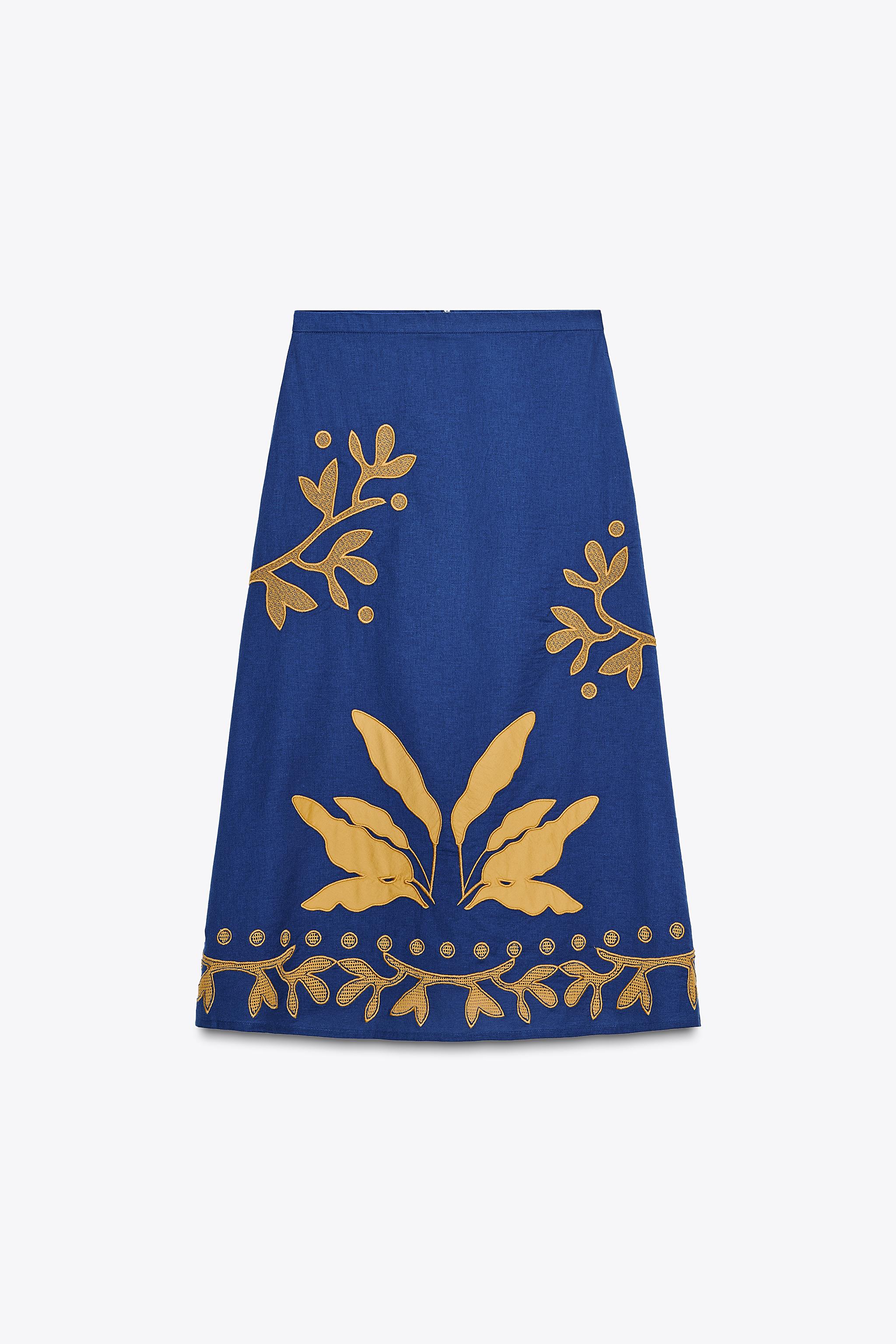【ZARA】ZW COLLECTION 刺繍入りロングスカート 0148/041/400 ZW COLLECTION 刺繍入りロングスカート - ブルー | ZARA Japan