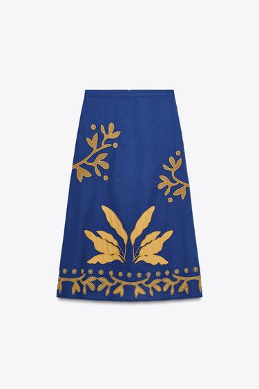 JUPE LONGUE BRODÉE ZW COLLECTION - Bleu de Zara - Image 4