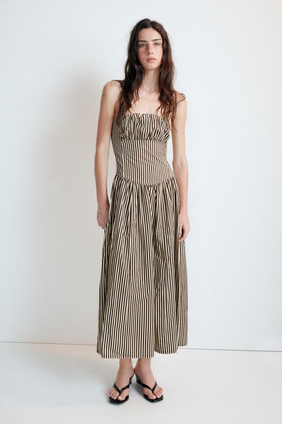 VESTIDO RAYAS COMBINADO POPELÍN - rayas de Zara - Imagen 0