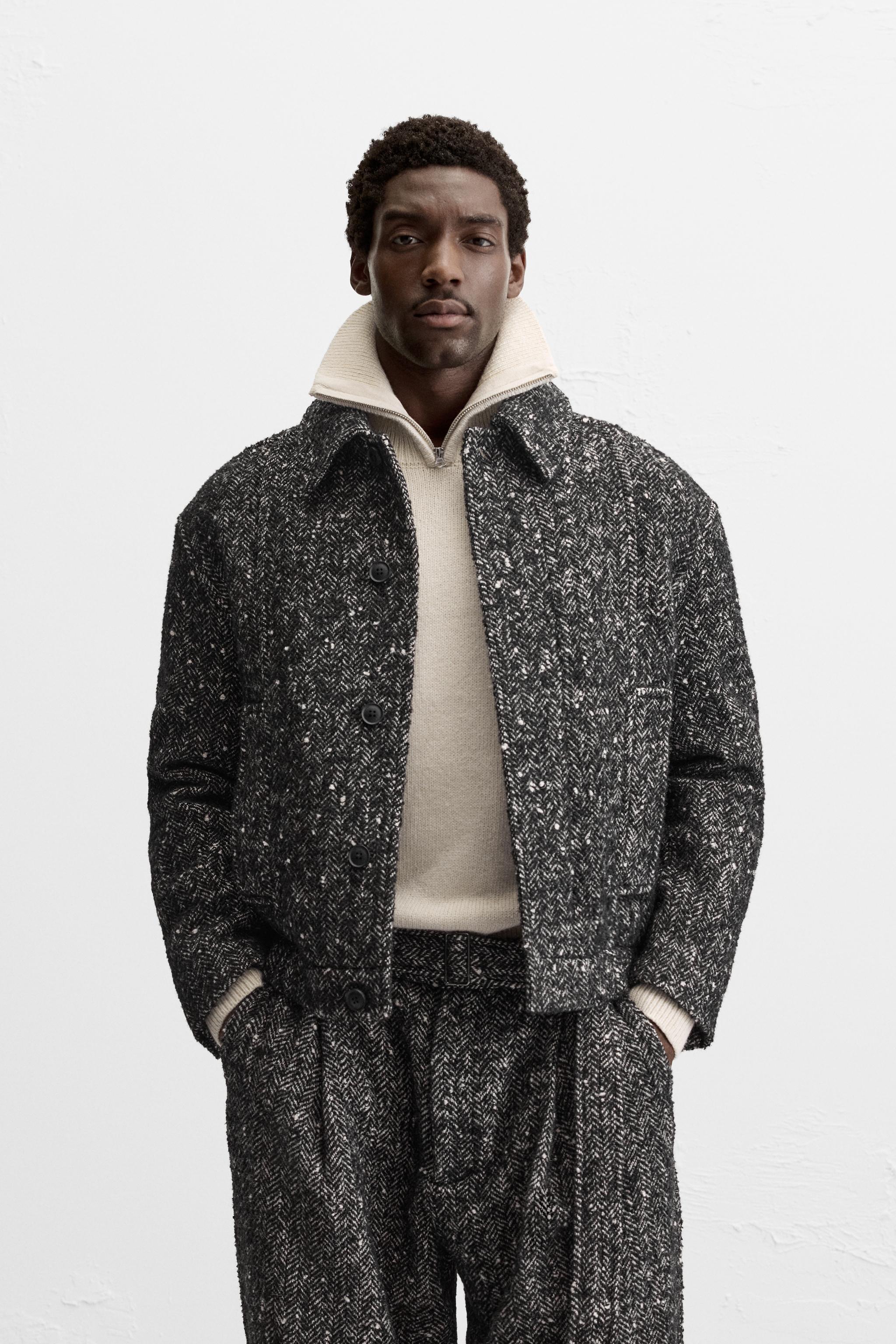 クロップドフィットヘリンボーンジャケット - ブラック | ZARA Japan / 日本