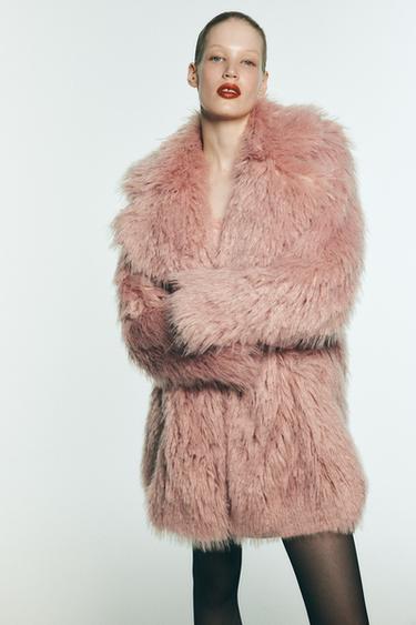 ZW COLLECTION FAUX FUR COAT - Pink by Zara