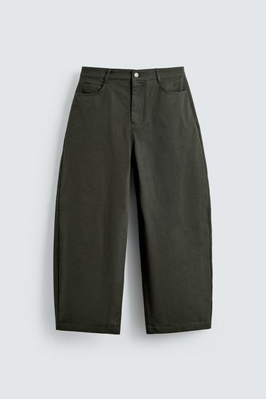 BARREL FIT TROUSERS - ecru/khaki by Zara