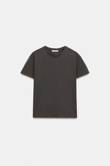 Zara RUSTIC COTTON T-SHIRT - Charcoal