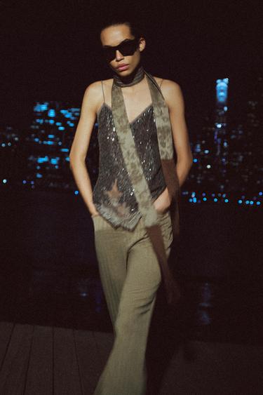 Zara ZW COLLECTION SEQUIN CAMISOLE - Dark silver