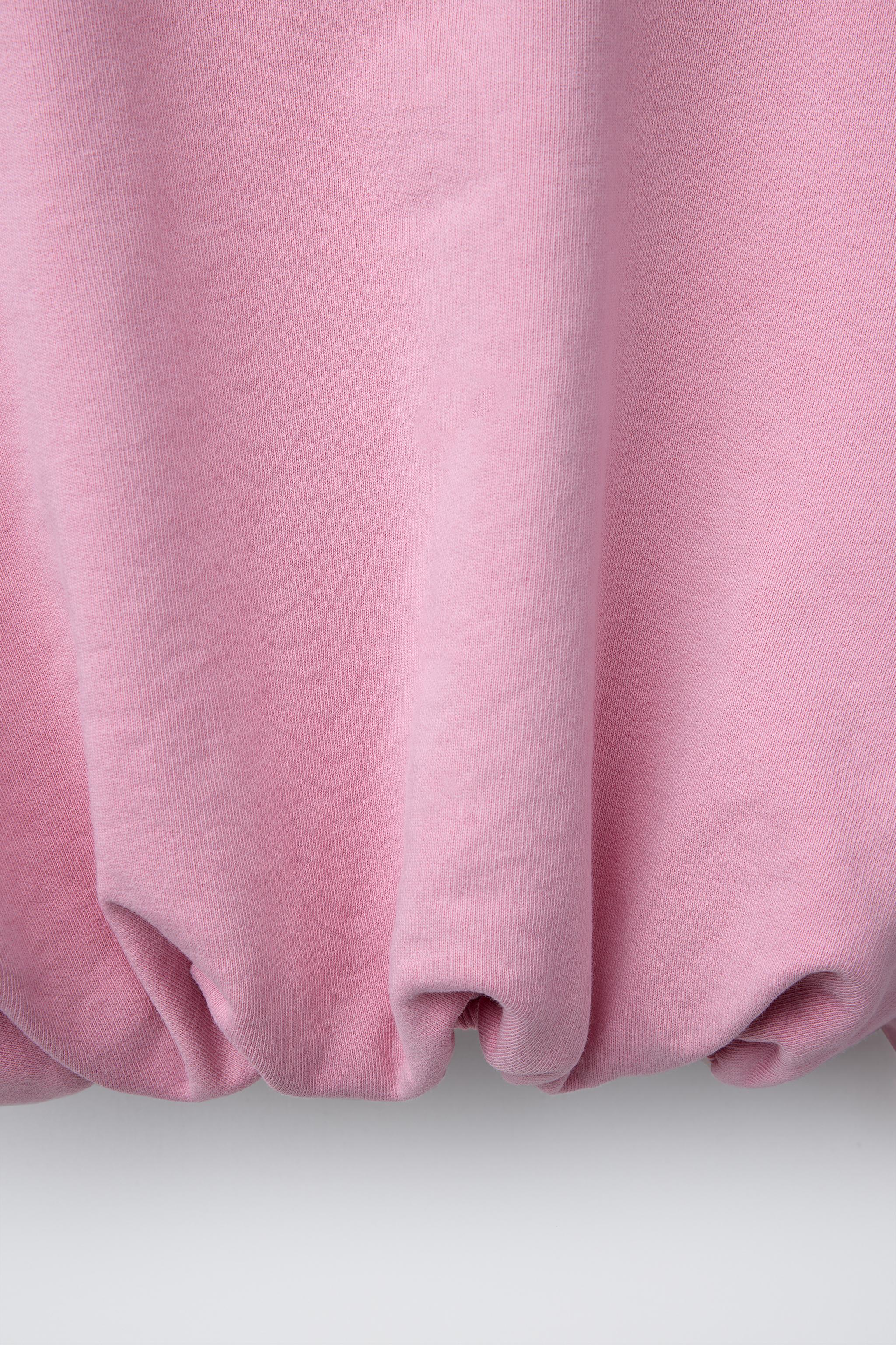 LABEL DETAIL BALLOON-HEM CROPPED SWEATSHIRT