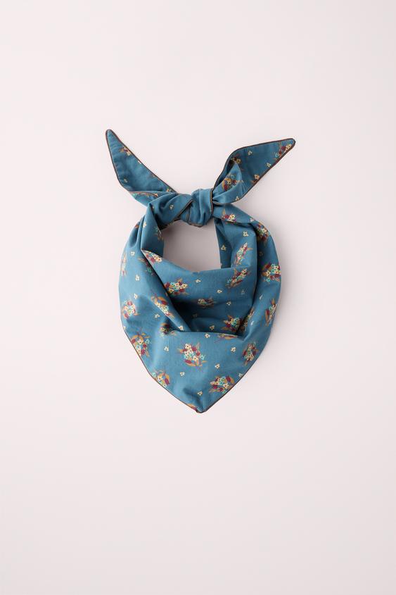 Zara TRIANGULAR FLORAL PRINT SCARF CREATED BY CARAMEL LONDON X ZARA - Petrol blue - Image 0