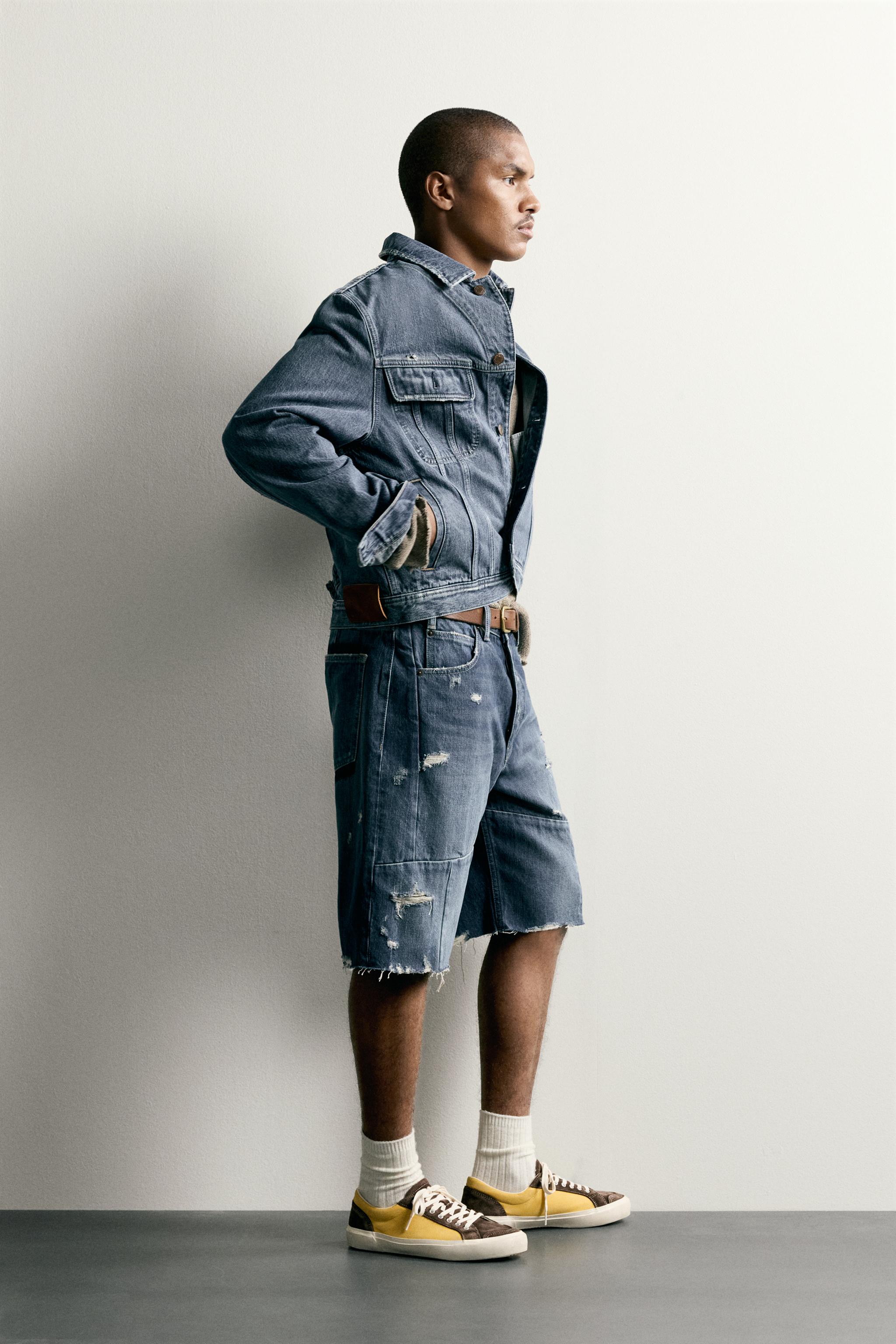 BAGGY FIT SEAMED DENIM SHORTS