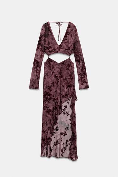 ASYMMETRIC FLOCKED TULLE CUT-OUT DRESS - Dark burgundy by Zara - Image 5