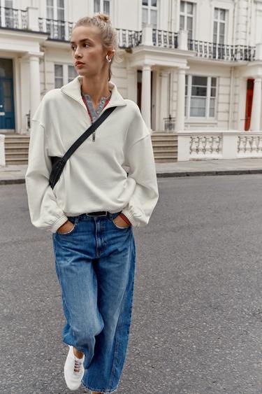 METAL ZIP SWEATSHIRT - Oyster-white by Zara