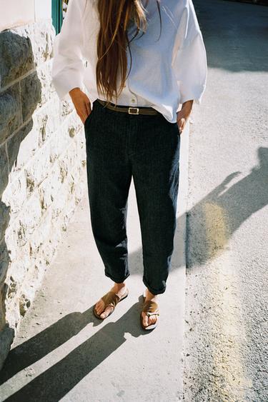 Z1975 BRAIDED BELT CHINO DENIM TROUSERS - Blue by Zara - Image 1