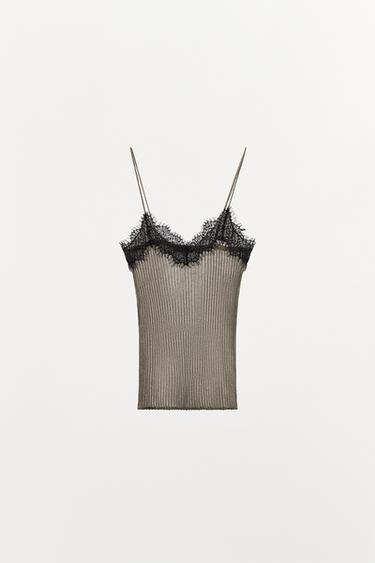 METALLIC THREAD KNIT LACE TOP - Golden by Zara