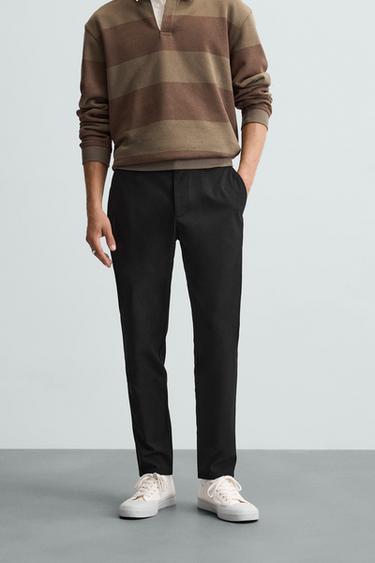 Zara SLIM FIT STRETCH PANTS - Black