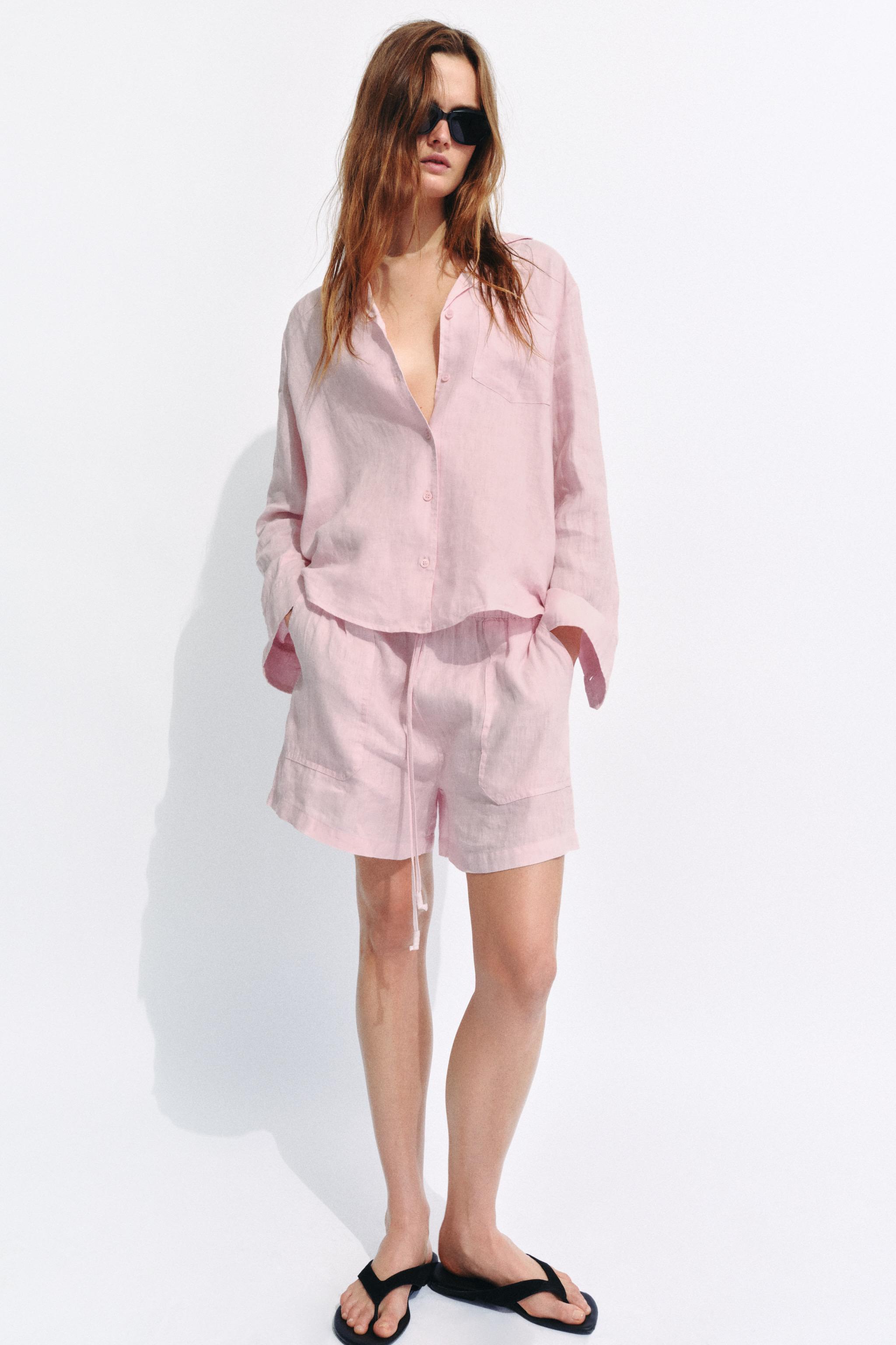100% LINEN SHORTS ZW COLLECTION — Light mauve