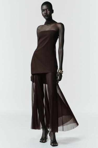 VESTIDO COMBINADO FULAR - Marrón de Zara
