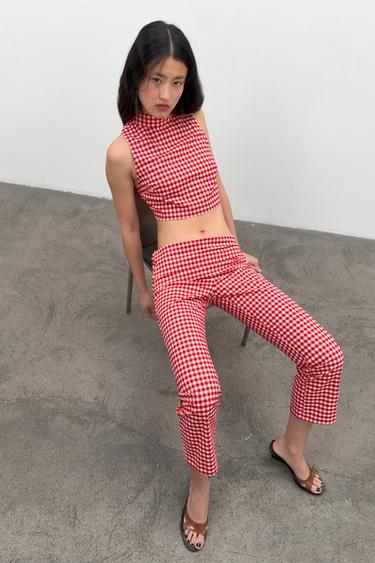 GINGHAM CHECK CROP TOP - Red / White by Zara