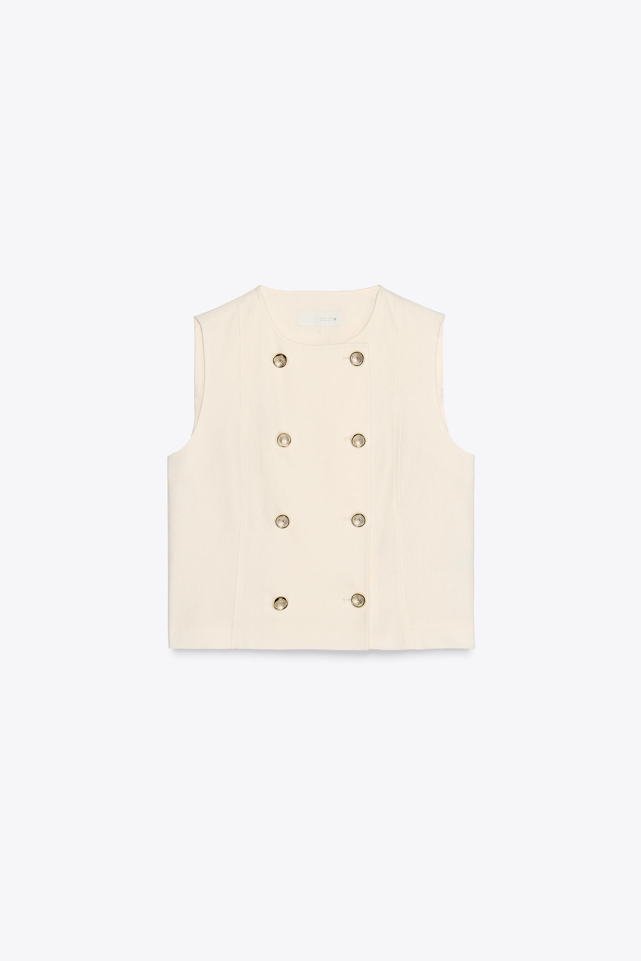 LINEN DOUBLE BREASTED VEST - Ecru | ZARA Canada