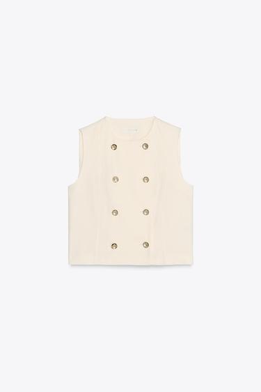 Zara LINEN DOUBLE BREASTED VEST - Ecru - Image 0