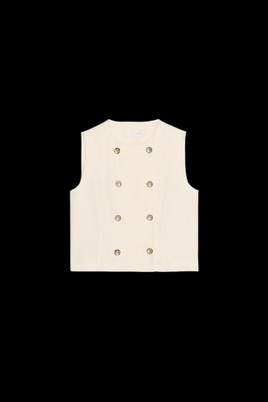 Zara LINEN DOUBLE BREASTED VEST - Ecru - Image 0